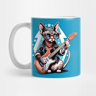 Devon Rex Cat Playing Guitar Mug